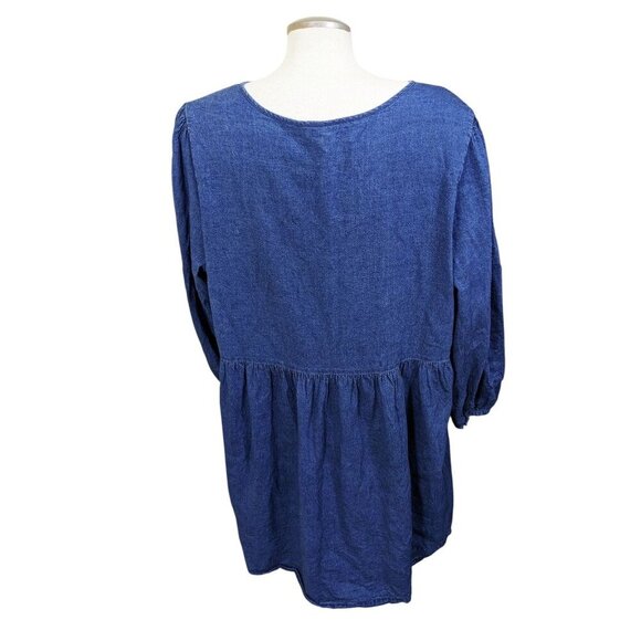 Old Navy Fit and Flare Mini Dress Dark Denim Chambray Button Front Plus 2X Shift - Picture 5 of 8